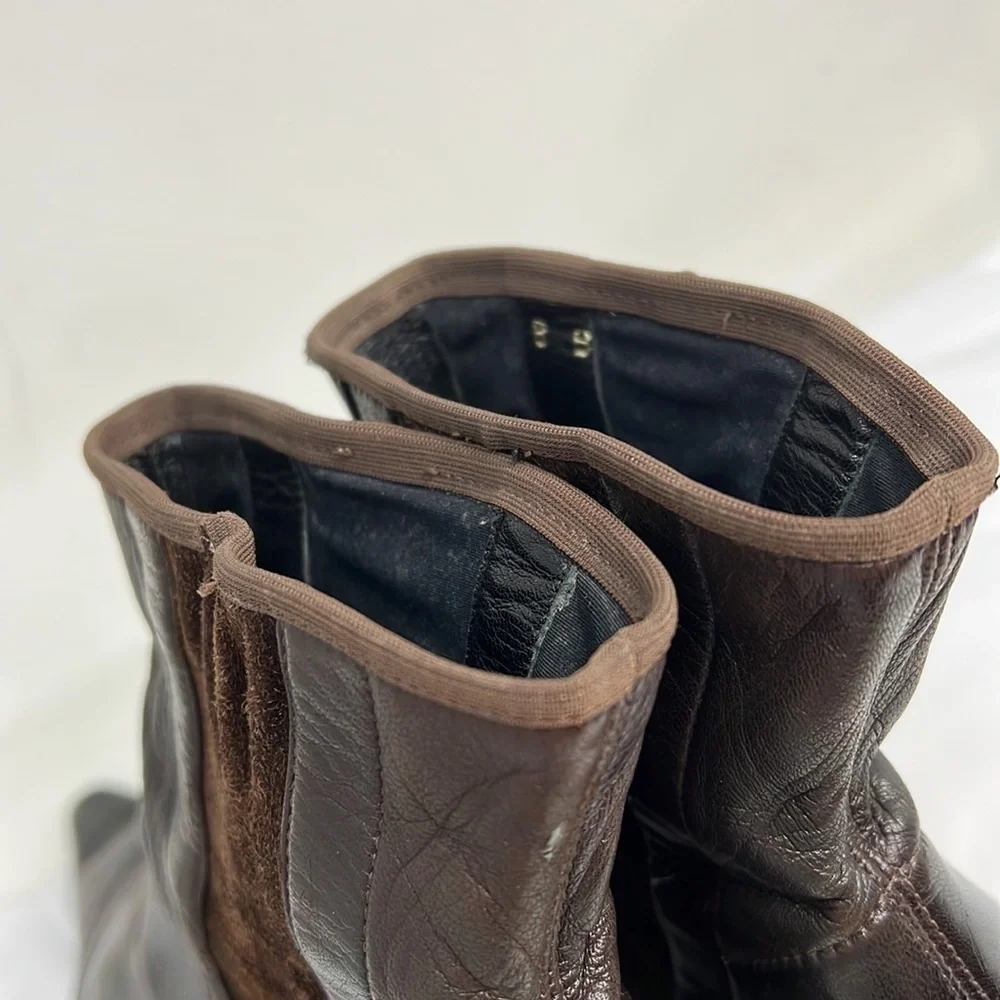 Chanel Sz 8 Brown Leather Croc and Suede Ankle Length Sock Kitten Heel Boots